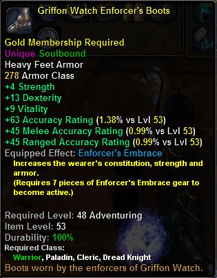 In-game tooltip for Griffon Watch Enforcer's Boots