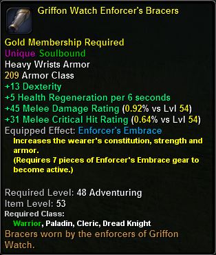 In-game tooltip for Griffon Watch Enforcer's Bracers