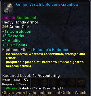 In-game tooltip for Griffon Watch Enforcer's Gauntlets