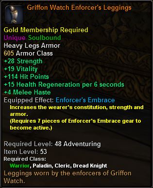 In-game tooltip for Griffon Watch Enforcer's Leggings