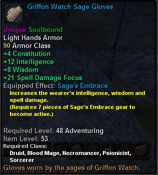 In-game tooltip for Griffon Watch Sage Gloves