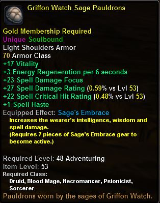 In-game tooltip for Griffon Watch Sage Pauldrons