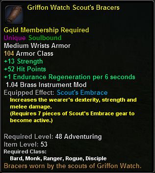 In-game tooltip for Griffon Watch Scout's Bracers