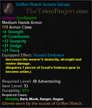 In-game tooltip for Griffon Watch Scouts Gloves