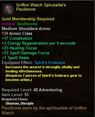 In-game tooltip for Griffon Watch Spiritualist's Pauldrons
