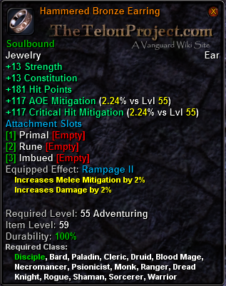 In-game tooltip for Hammered Bronze Earring