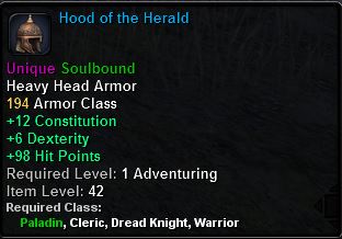 In-game tooltip for Hood of the Herald