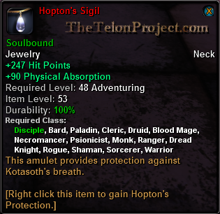 In-game tooltip for Hopton's Sigil