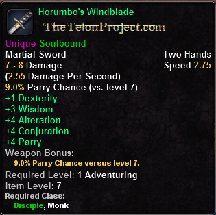 In-game tooltip for Horumbo's Windblade