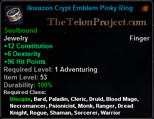 In-game tooltip for Ikwazon Crypt Emblem Pinky Ring