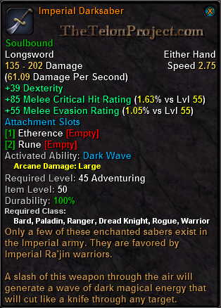 In-game tooltip for Imperial Darksaber