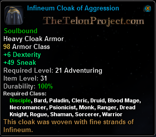 In-game tooltip for Infineum Cloak of Agression