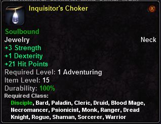 In-game tooltip for Inquisitor's Choker