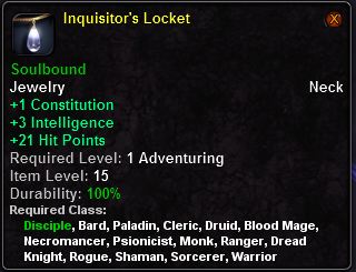 In-game tooltip for Inquisitor's Locket