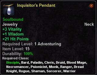 In-game tooltip for Inquisitor's Pendant