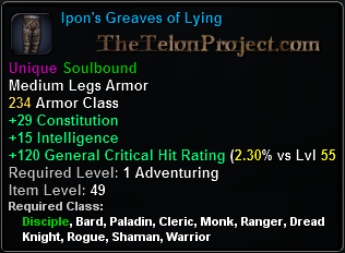 In-game tooltip for Ipon's Greaves of Lying
