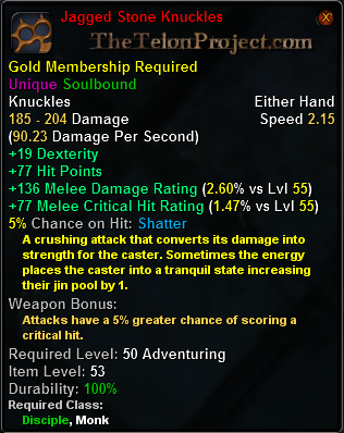 In-game tooltip for Jagged Stone Knuckles