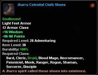 In-game tooltip for Jharuu Celestial Cloth Boots