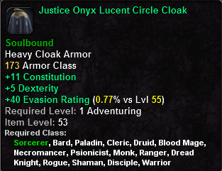 In-game tooltip for Justice Onyx Lucent Circle Cloak