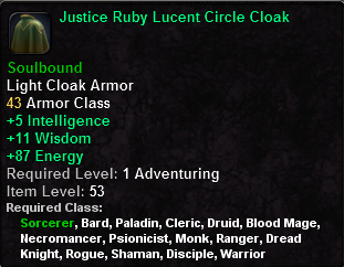 In-game tooltip for Justice Ruby Lucent Circle Cloak