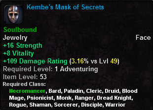 In-game tooltip for Kembe's Mask of Secrets