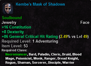 In-game tooltip for Kembe's Mask of Shadows