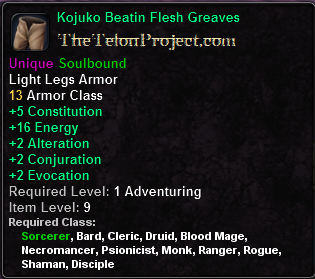 In-game tooltip for Kojuko Beatin Flesh Greaves