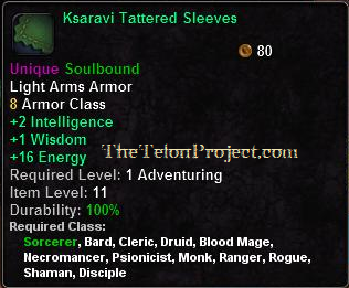 In-game tooltip for Ksaravi Tattered Sleeves