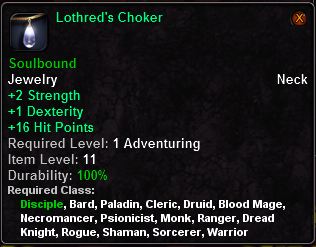In-game tooltip for Lothred's Choker