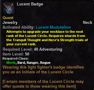 In-game tooltip for Lucent Badge (Fighter)