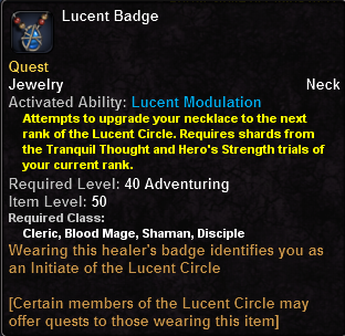 In-game tooltip for Lucent Badge (Healer)