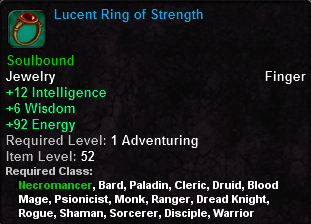 In-game tooltip for Lucent Ring of Strength