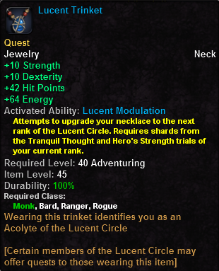 In-game tooltip for Lucent Trinket (Fighter)