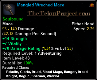 In-game tooltip for Mangled Wretched Mace