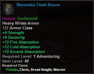 In-game tooltip for Mantodea Flesh Bracer