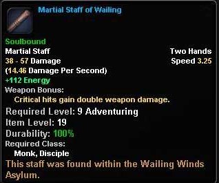 In-game tooltip for Martial Staff of Wailing