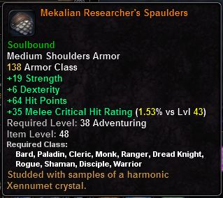 In-game tooltip for Mekalian Researchers Spaulders