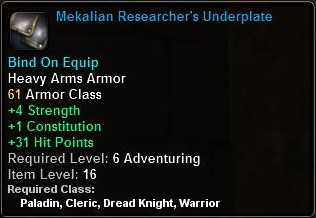 In-game tooltip for Mekalian Researchers Underplate