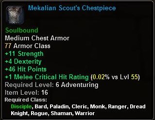 In-game tooltip for Mekalian Scouts Chestplate