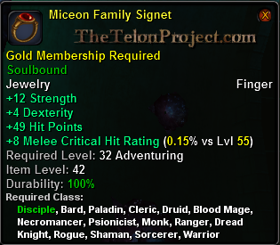 In-game tooltip for Miceon Family Signet