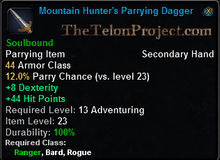In-game tooltip for Mountain Hunter's Parrying Dagger