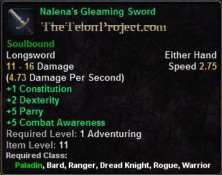 In-game tooltip for Nalena's Gleaming Sword