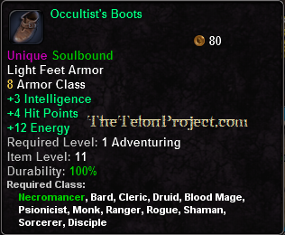 In-game tooltip for Occultist's Boots