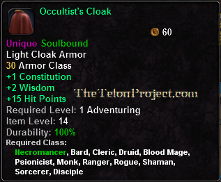 In-game tooltip for Occultist's Cloak