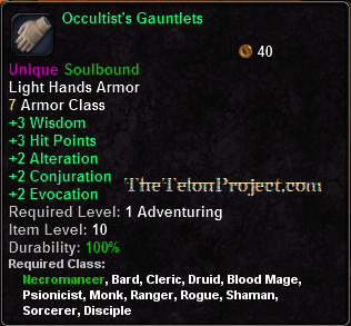 In-game tooltip for Occultist's Gauntlets