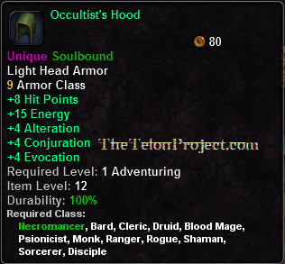 In-game tooltip for Occultist's Hood