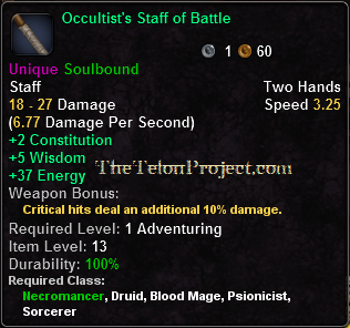 In-game tooltip for Occultist's Staff of Battle