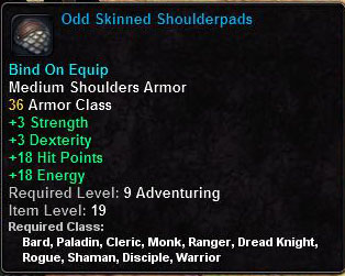 In-game tooltip for Old Skinned Shoulderpads