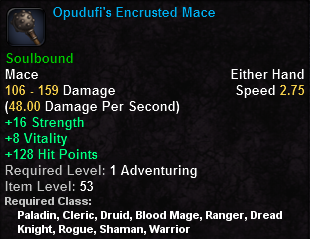 In-game tooltip for Opudufi's Encrusted Mace