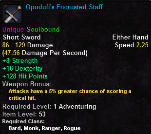 In-game tooltip for Opudufi's Encrusted Shortsword
